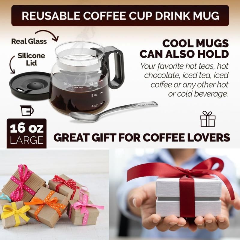 💕49% RABATT💖☕ 473 ml glasmugg – i kaffekannastil